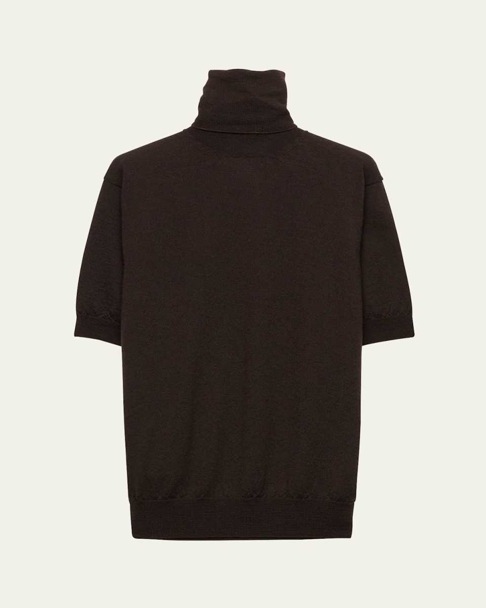 Turtleneck Superfine Cashmere Short-Sleeve Sweater